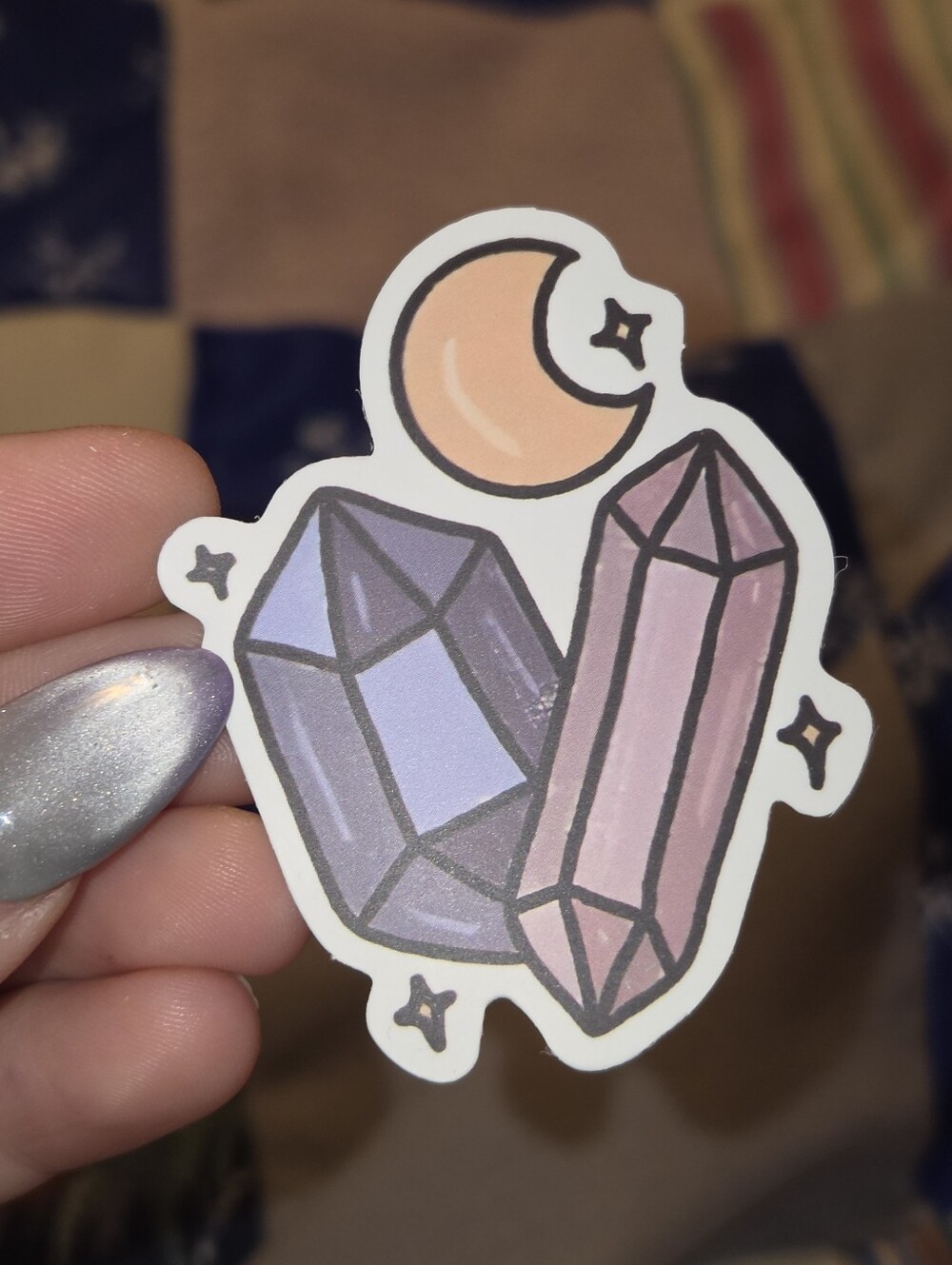 Pastel Crystal Moon Sticker - Lavender and Peach